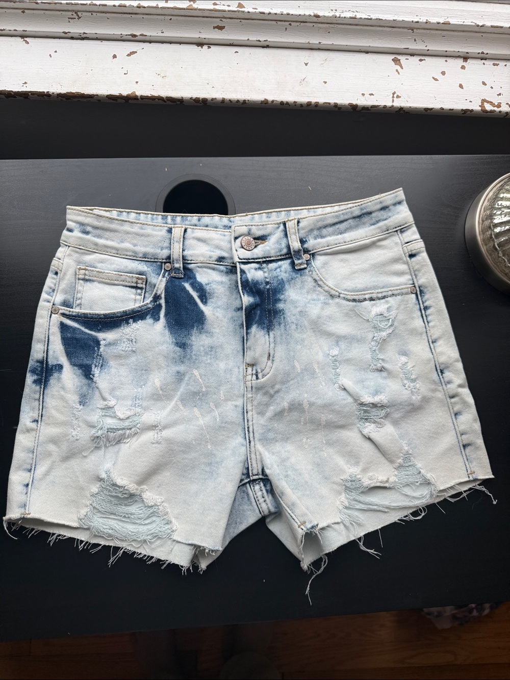 Light Wash Distressed Denim Shorts